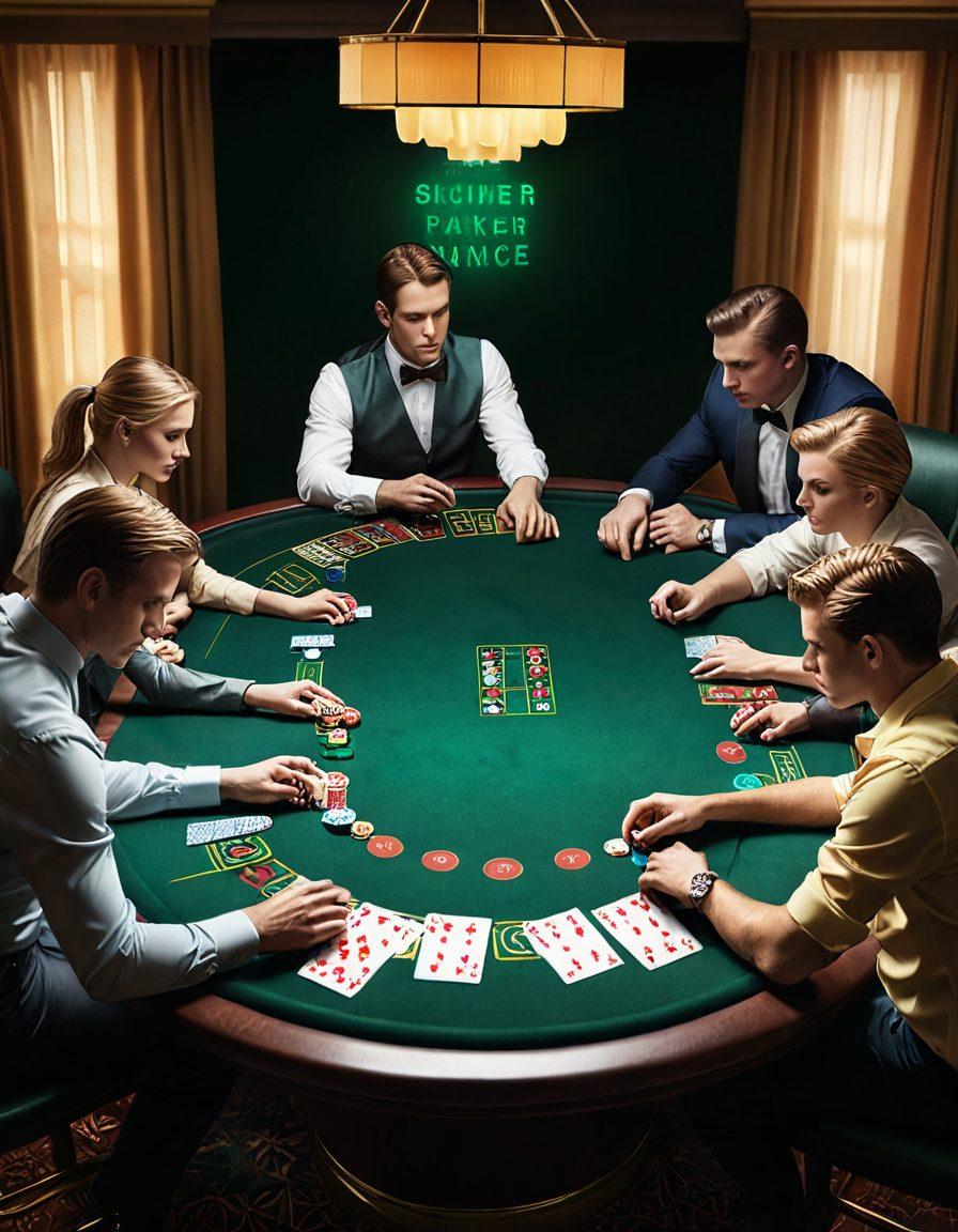 A serene casino setting with a diverse group of players at a green felt poker table, calmly enjoying the game, while a subtle shadow of a protective shield looms over them, symbolizing financial safety. In the background, a glowing insurance policy document floats above the chips, emphasizing the importance of security in gambling. A soft golden light filters through, creating an inviting and warm atmosphere. super-realistic. vibrant colors. soft focus.